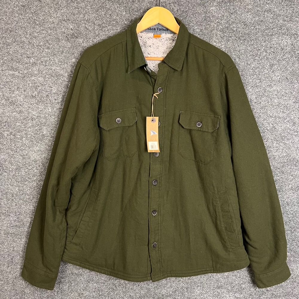 NEW $128 Tailor Vintage Shirt Jacket L Forest Night Sherpa Lined Fleece Green